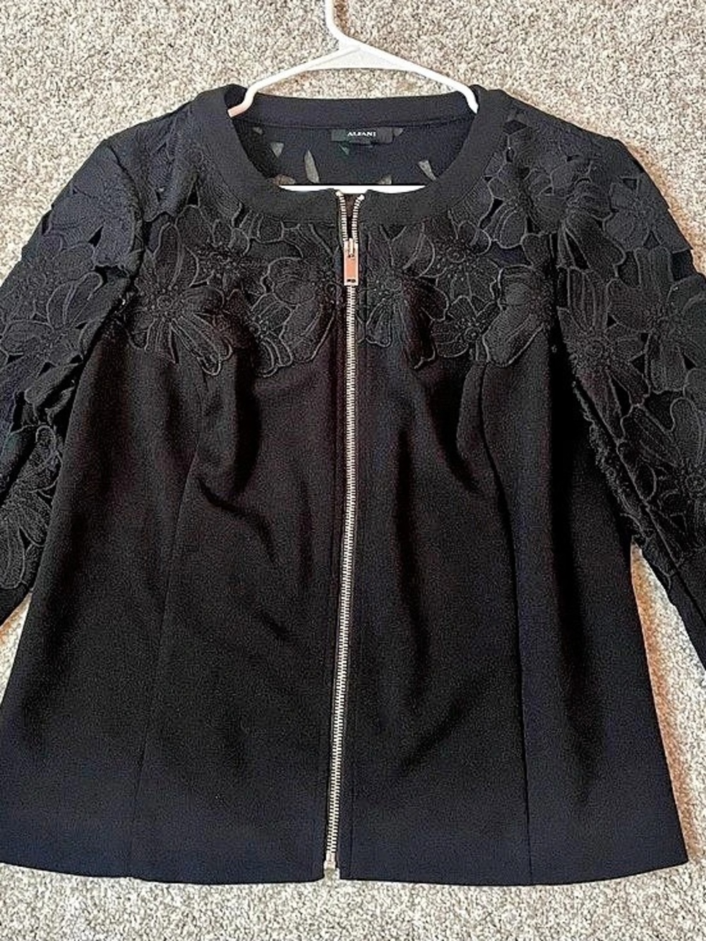 Alfani Black Floral Lace Zip-Up Jacket – Size Small